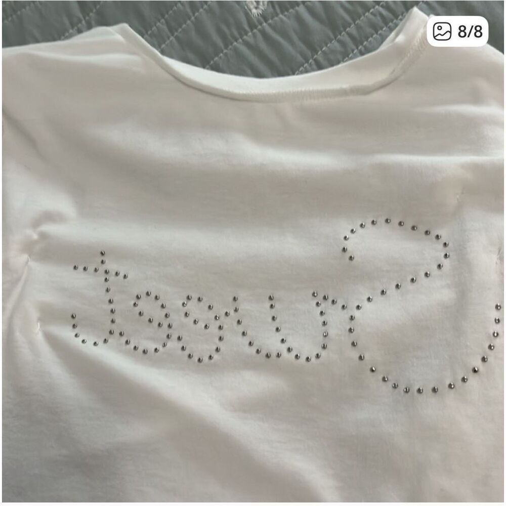 ONTWELFTH | white short sleeve sweet top S - Picture 8 of 9